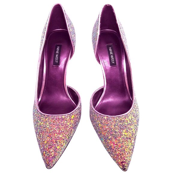 Nine West Folowe D'Orsay Sparkly Glitter Pointed Toe Stiletto Heel Pumps Size 7M - Picture 1 of 7